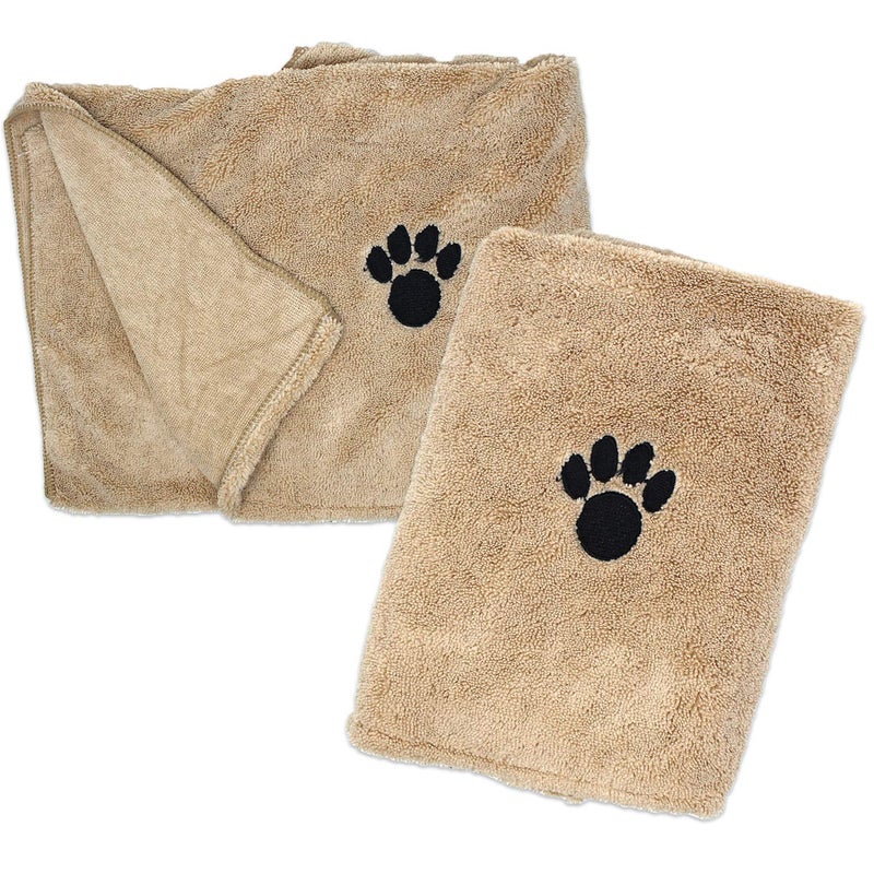 Zelica Dog Bath Drying Towels | Super Absorbent Shower Towels for Small Pet Dogs | Cute Light Brown Dog Towel | 34â€ x 25â€ (2 Pack) - Image 2